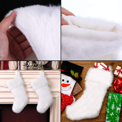 Pangda 2 Pcs White Christmas Stockings 20 Inch Faux Fur Xmas Stocking Snowy Stockings Fireplace Hanging Gift Bags for Xmas Holiday Family Party Decoration