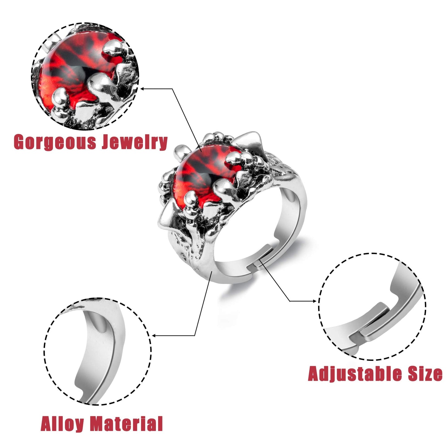 PANTIDE 16Pcs Vintage Silver Punk Rings Set for Men Women, Gothic Alloy Biker Adjustable Rings, Halloween Skeleton Skull Evil Eye Dragon Claw Octopus Dragon Knuckle Stacking Circlet Jewelry