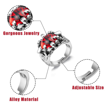 PANTIDE 16Pcs Vintage Silver Punk Rings Set for Men Women, Gothic Alloy Biker Adjustable Rings, Halloween Skeleton Skull Evil Eye Dragon Claw Octopus Dragon Knuckle Stacking Circlet Jewelry