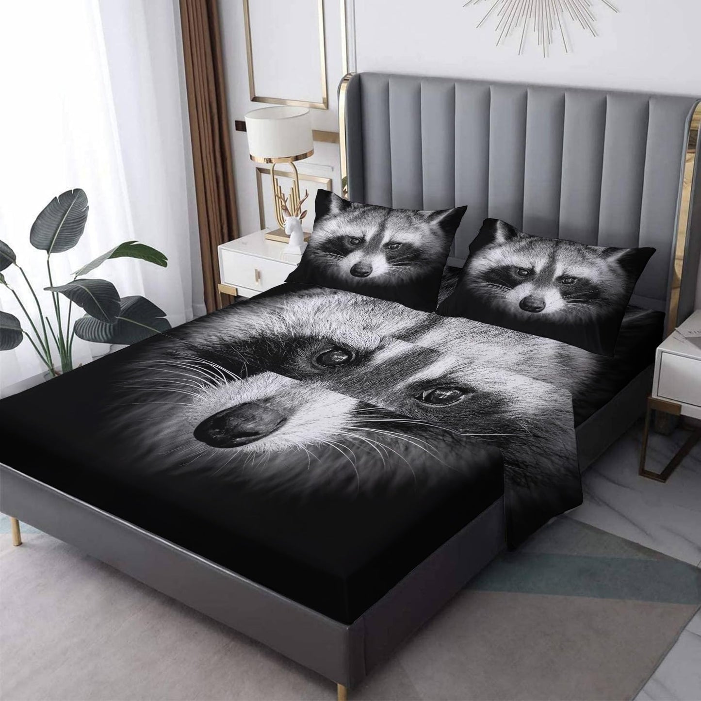 THYUNQ Raccoon Sheets Full Size Bed, 3D Animal Pattern Bedding Sheets & Pillowcases - 16 Inch Deep Pocket, Super Soft Microfiber Printed Sheet Set 4 Piece