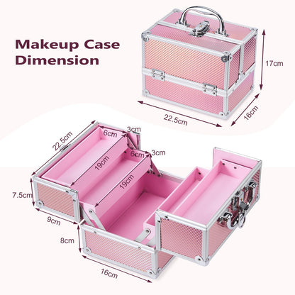 Frenessa Vanity Case Makeup Case Makeup Box Organiser 4 Trays Lockable Beauty Box Make up Organiser Storage, Pink