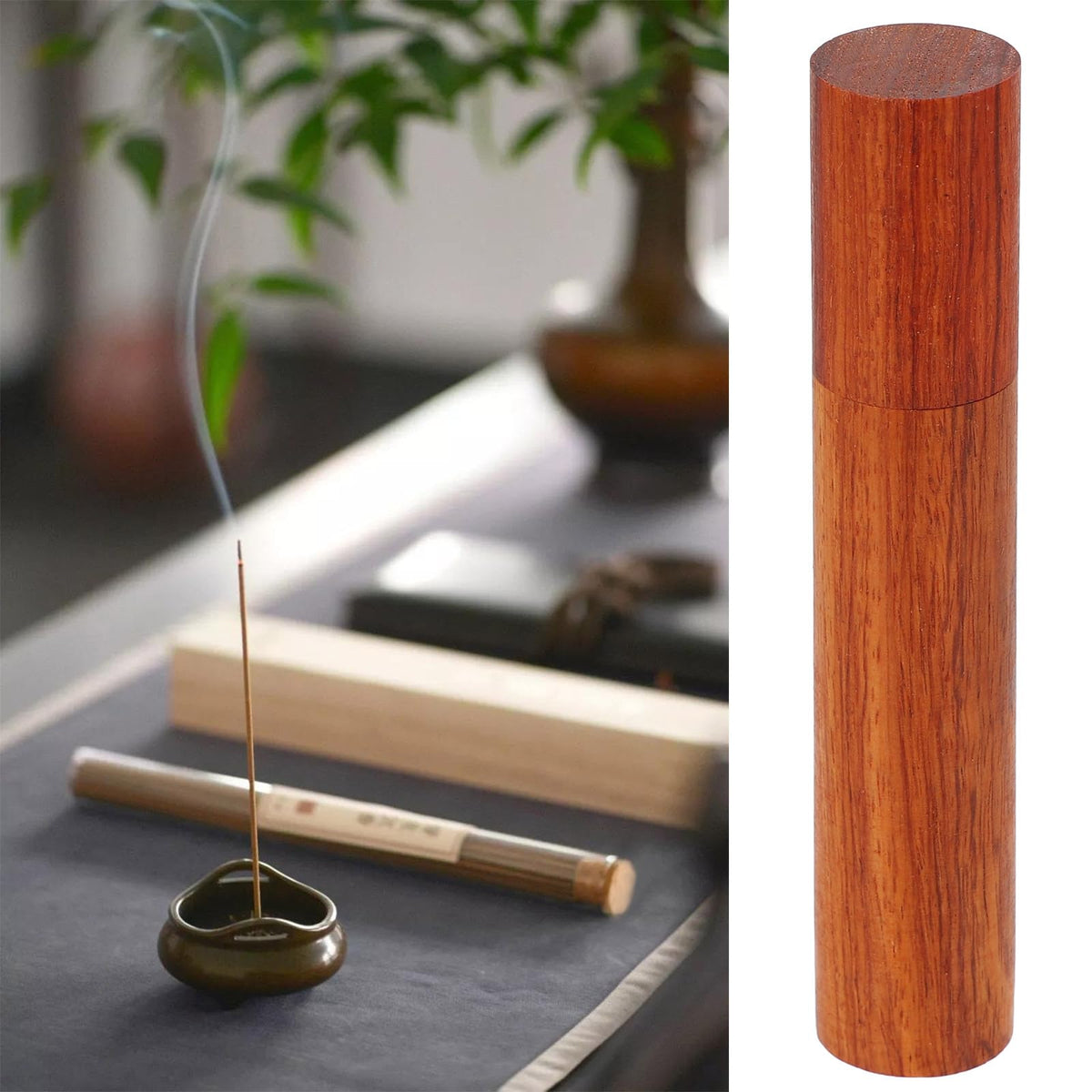 HOMSFOU Natural Incense Tube Storage Holder with Sealing Cover Portable Wooden Incense Stick Storage Tube for Home Decor and Travel Compact 4.92X3.30X0.82 Inch