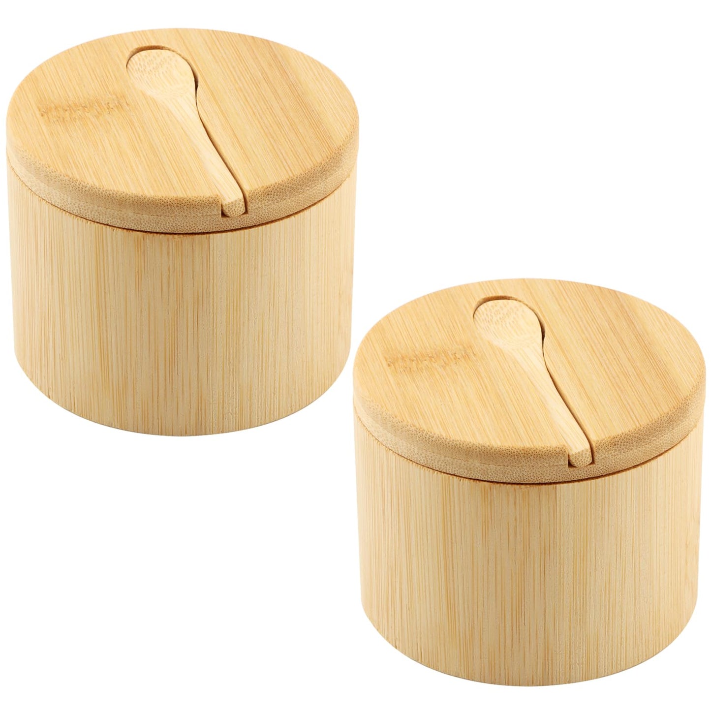 Jeyntanc 2Pcs Bamboo Salt Cellar with Magnetic Swivel Lid & Spoon, 6 oz Spice Bowl Bamboo Storage Box Salt Container to Storage Pepper, Table Salt, Gourmet Salts, Spice, Sugar(SIZE:6 oz)
