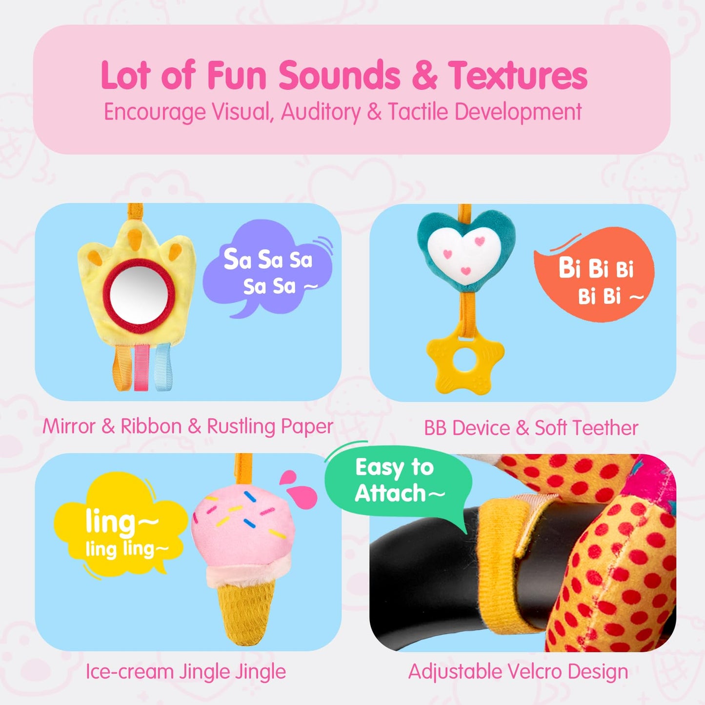 hahaland Spiral Pram Toys baby toys 0-6 months newborn Sensory Toys for Babies Pushchair Stroller/Car Seat Activity Baby Toy for 0 3 6 9 12 Months Hanging Toys for Babies pram toy Infant Girls