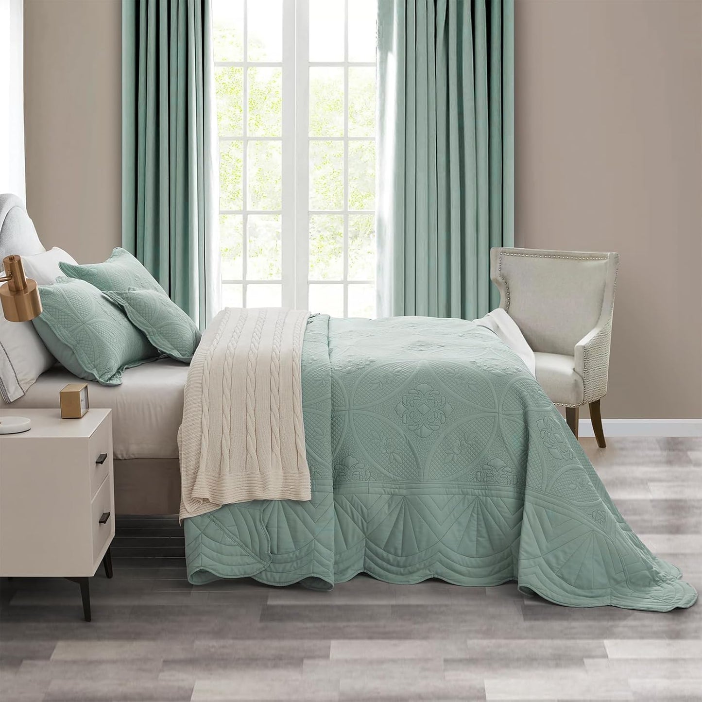 DaisyHuang Oversized Bedspread - King Size Bedding Cover - Modern & Contemporary Coverlet Set, Real Stitching, Reversible, Lightweight, 5 Piece, Seaglass