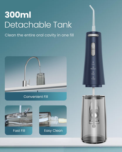 Onlyone Water Dental Flosser, 300ML Portable Oral Irrigator for Teeth, 4 Modes and 5 Jet Tips,Rechargeable Irrigation Cleaner,Electric Flossing Machine Power Flossers & Irrigator Accessories White