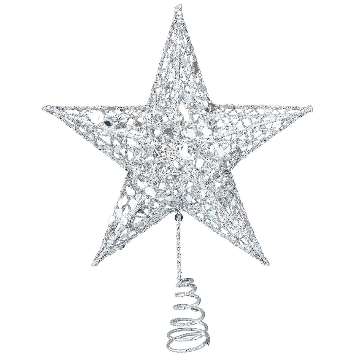 Resinta 8 Inch Metal Glittered Christmas Tree Topper Hallow Wire Star Topper for Christmas Tree Ornament (Silver)