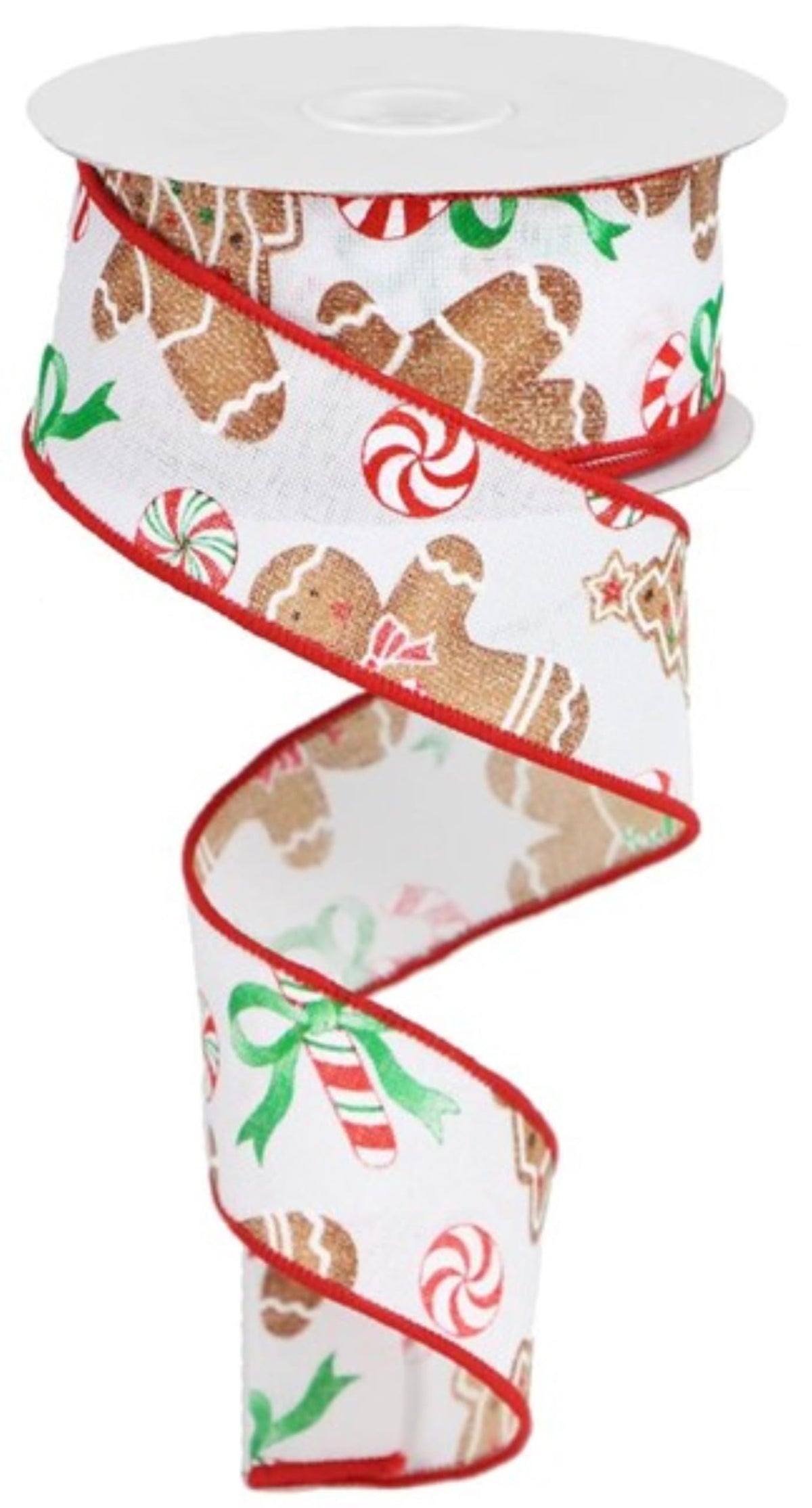 Craig Bachman 1.5" x 10yd Gingerbread Candy Royal Wired Edge Ribbon, Festive Christmas Cookie Theme for Wreaths, Holiday Baking Decor, Tree Garlands & Sweet Treat Gift Wrap
