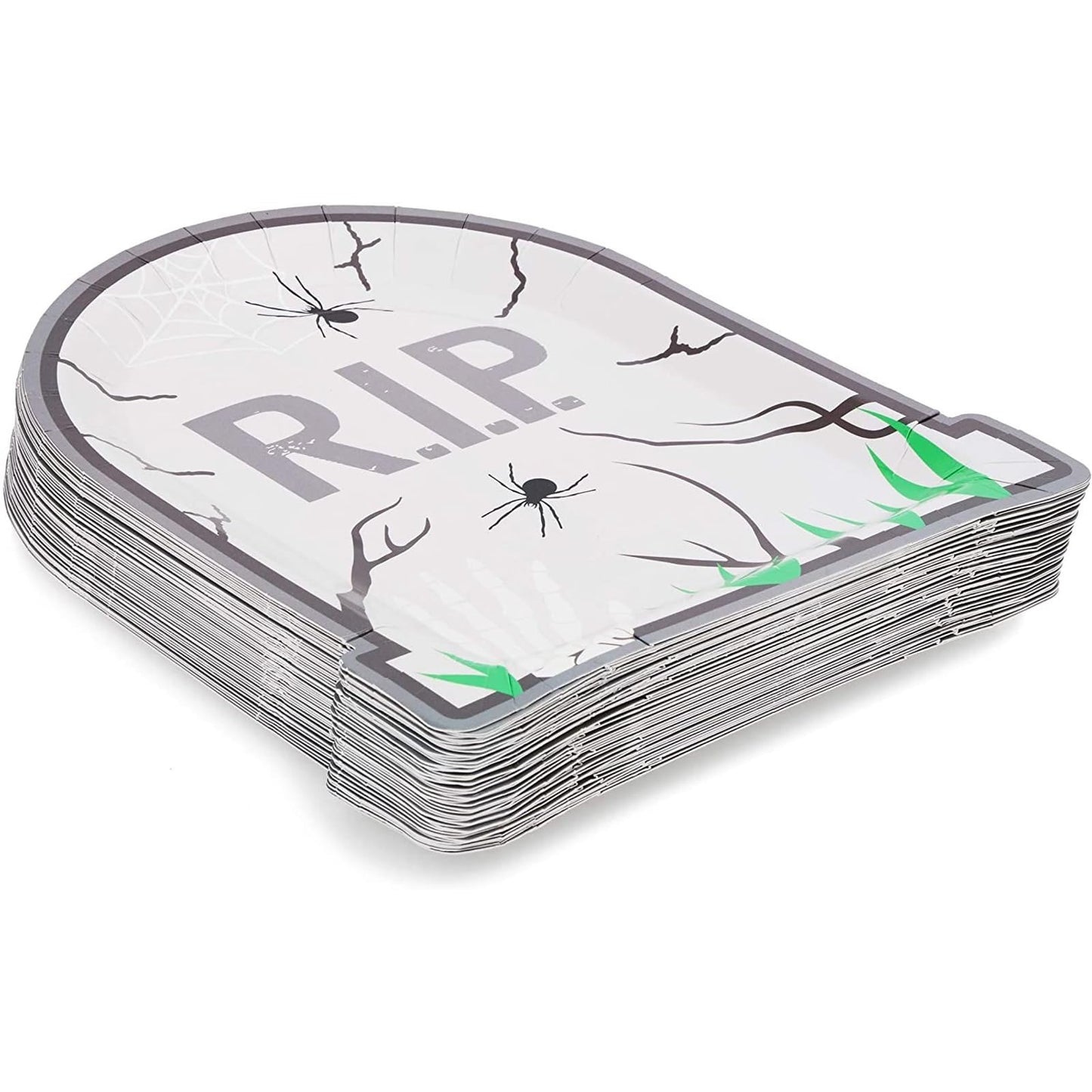 Spooky Central Spooky Paper Plates - 9 in, 48 Count, Gray - Tombstone Design Plates & Disposable Halloween Tableware for Halloween Party Supplies & Spooky Décor