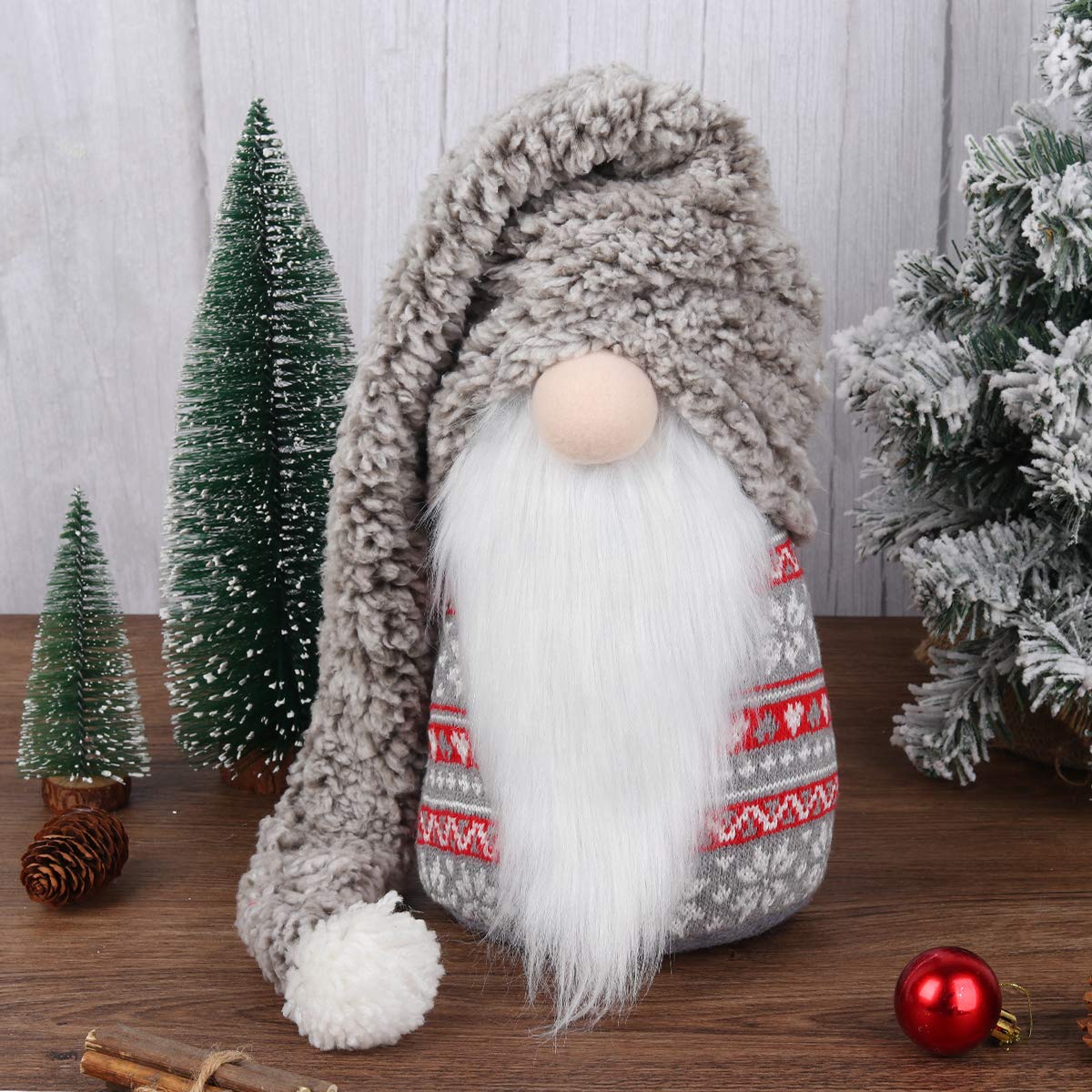 D-FantiX Christmas Gnome Plush 13 Inch Large Swedish Tomte Gnome Ornaments with Long Hat Holiday Scandinavian Christmas Decorations for Home (Grey, Nose Without Light)