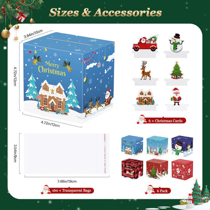 MoKo Christmas Money Box for Cash Gift Pull, 6 Pack Surprise Money Gift Box for Kids Adults with 160 Pcs Transparent Bags, A Fun Way to Give Cash to Girls and Boys, Christmas Decor Ideas, Red and Blue