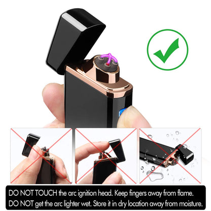 Lighter, Electric Arc Lighter USB Rechargeable Windproof Flameless Lighter Plasma Lighter with Battery Indicator (Upgraded) for Fire, Cigarette, Candle - Outdoors Indoors
