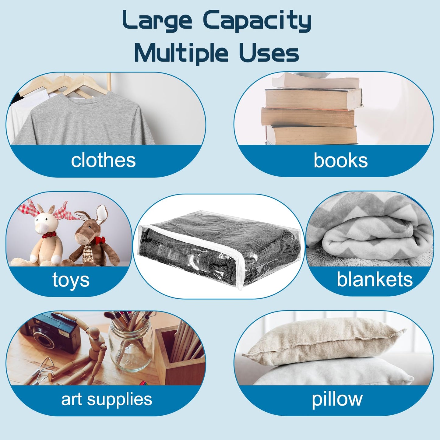 10 Pack Clear Storage Bags with Zipper Large Plastic Zippered Storage Bags for Blankets Clothes Sweaters Pillow Bed Sheet Storage Organizers 16 x 14 x 4 Inch