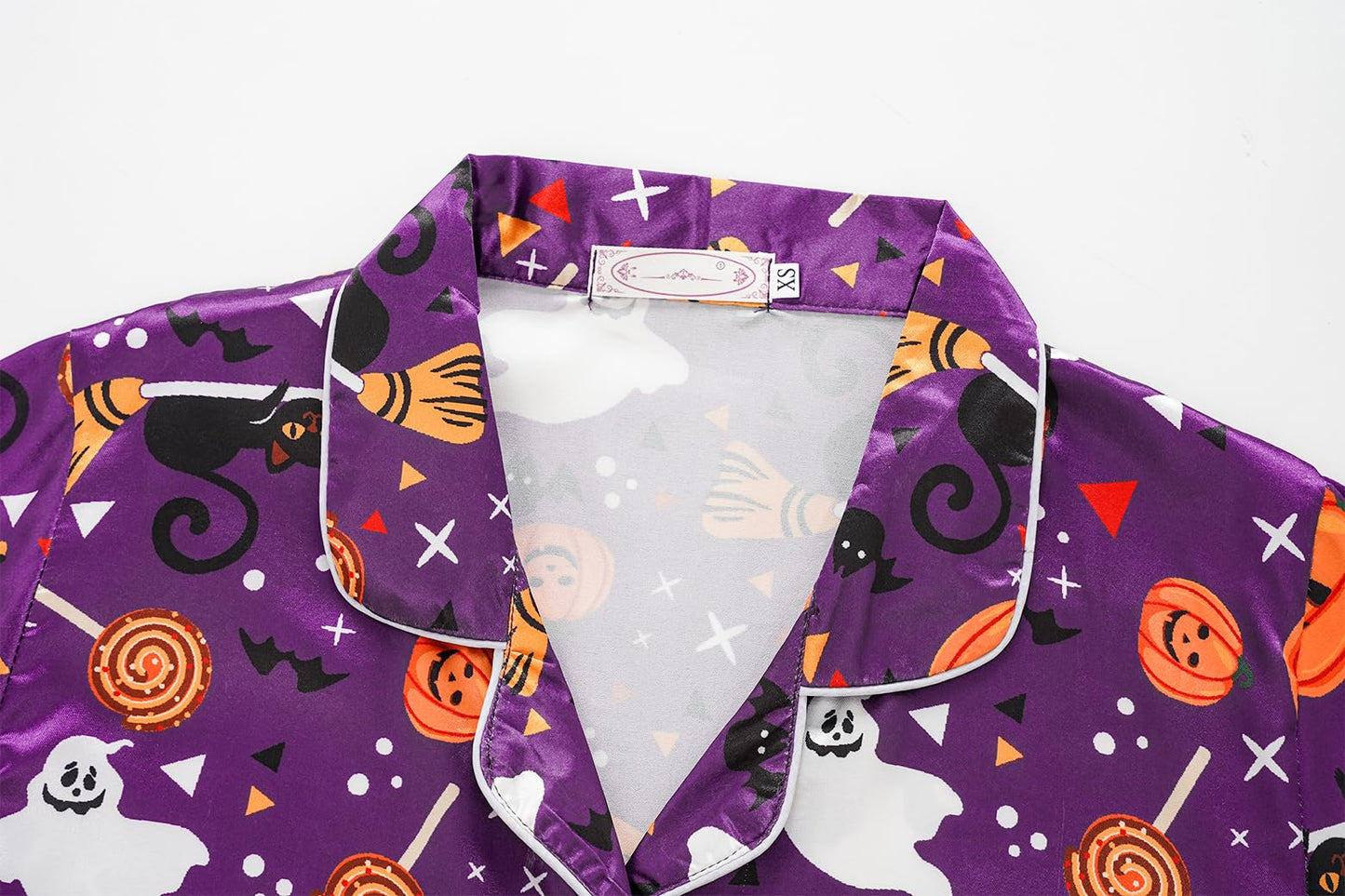 Vopmocld Satin Pajama Sets Unisex Boys and Girls Silk Button Down Short Sleeve & Shorts & Pants Sleepwear 3PCS Loungewear PJS, Halloween, 8