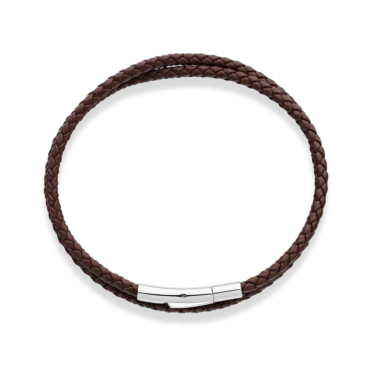 Miabella Genuine Italian Double Wrap Braided Leather Bracelet for Men Women, Stainless Steel Clasp, Made in Italy (Brown, Medium - 8" Length)