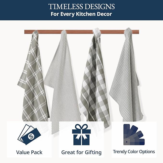 LANE LINEN Cotton Kitchen Towels Set, Quick-Drying Dish Towels, Tea Towels
