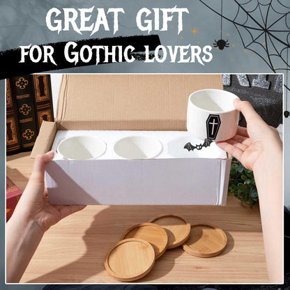 Jingmore 3 Pcs Decor Gift for Women Planter Ceramic Gift Animal Plant Pot with Bamboo Tray for Office Home Farm House Bathroom Kitchen Christmas Decorations (No Plants Included)(Gothic)