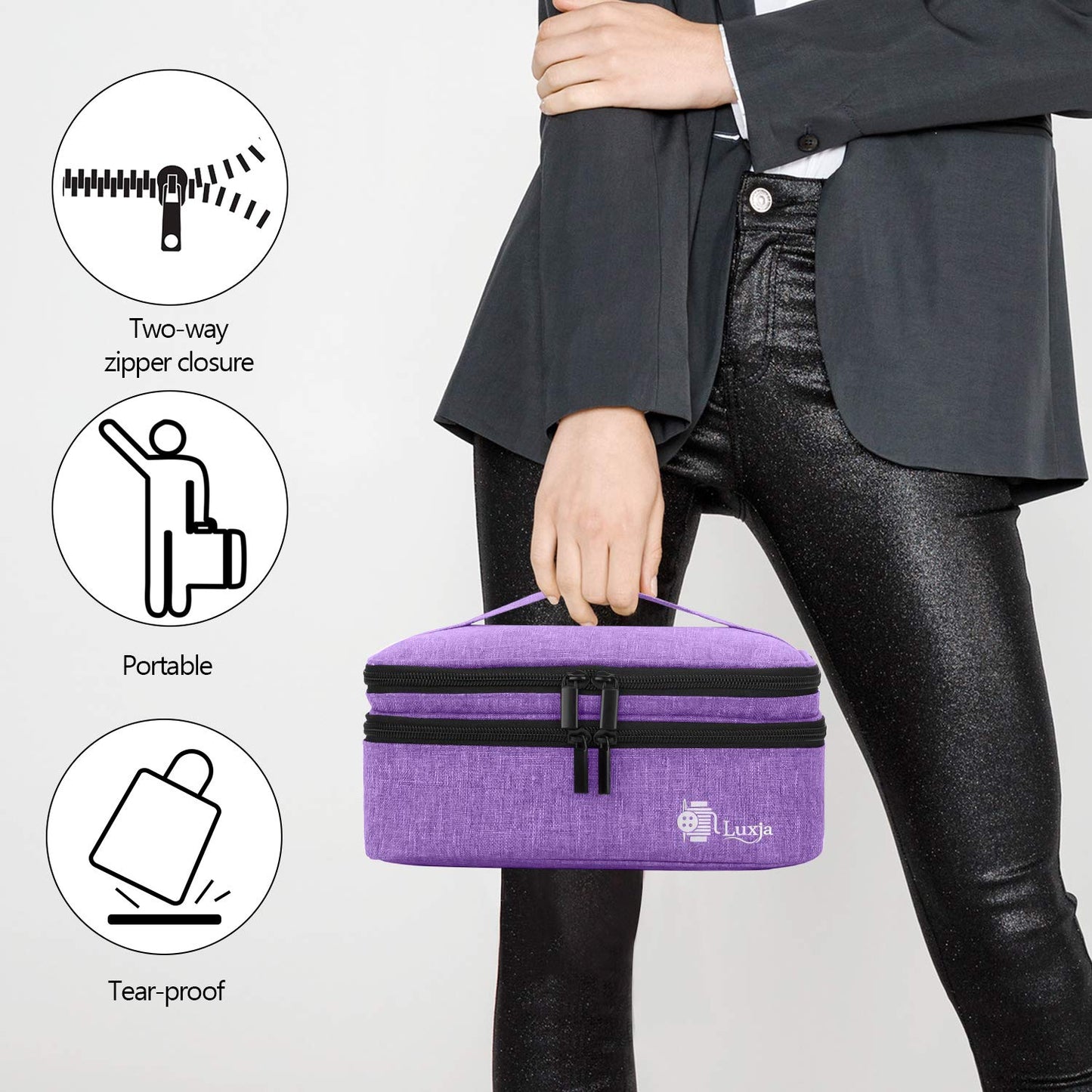 Luxja Double-Layer Sewing Supplies Organiser, Sewing Accessories Organiser for Needles, Thread, Scissors, Measuring Tape and Other Sewing Tools (Bag Only), Purple