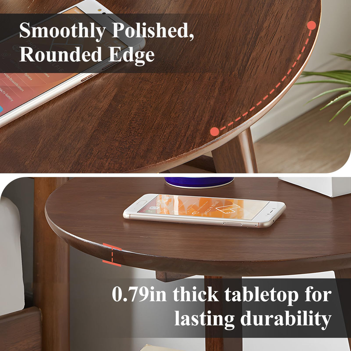Cttasty Side Table, 2-Tier Round End Tables Living Room, Mid Century Modern Side Table, Round Nightstand, Oak Accent Table, Small Round Coffee Table, 16.54" Dia.x 23.62" H(Walnut)