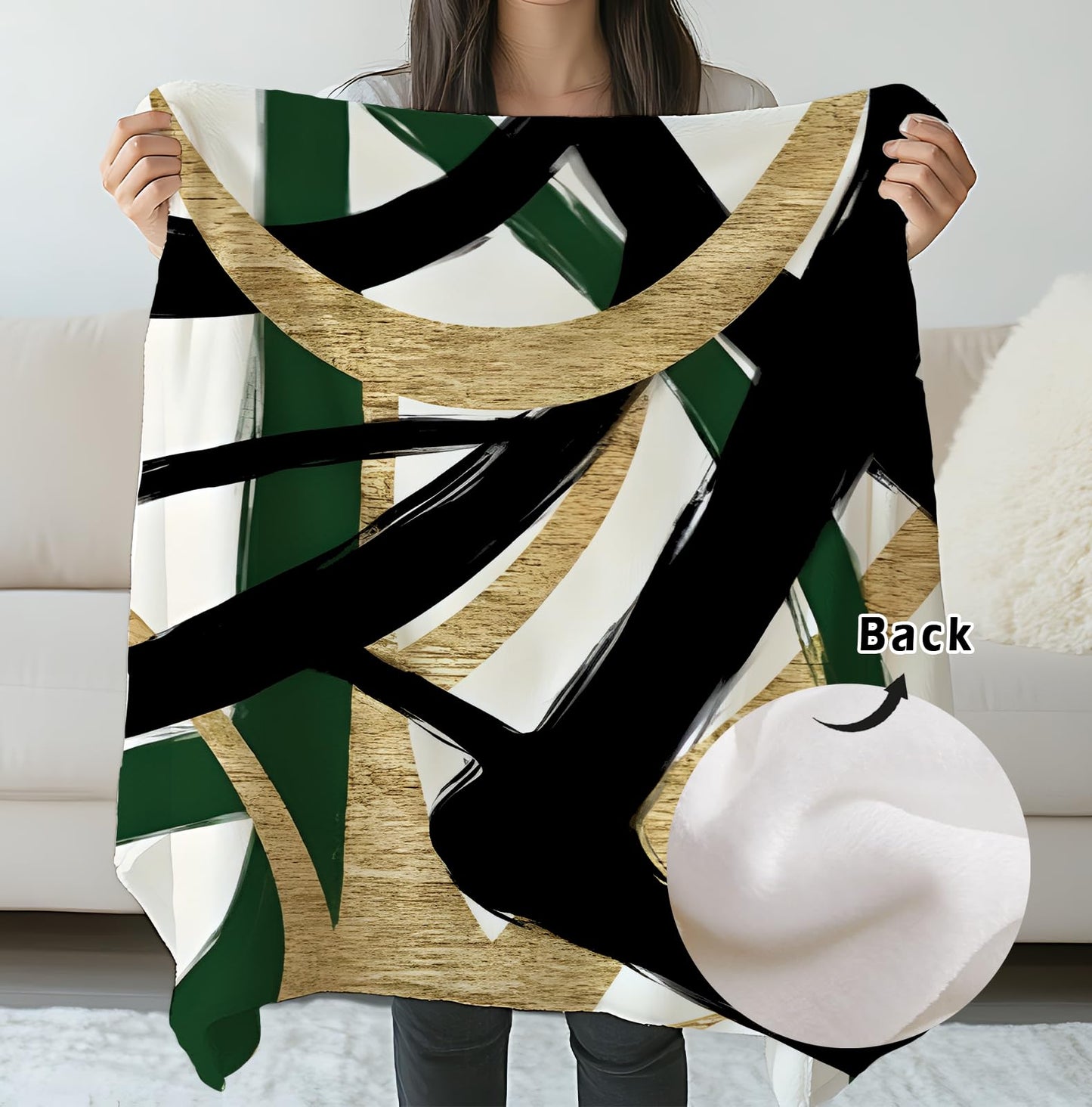 SPBL&L Abstract Black White and Gold Grenn Blanket, Minimalist Modern Ink Line Throw Blanket for Bed Couch Bedroom Living Room, Modern Room Home Decor
