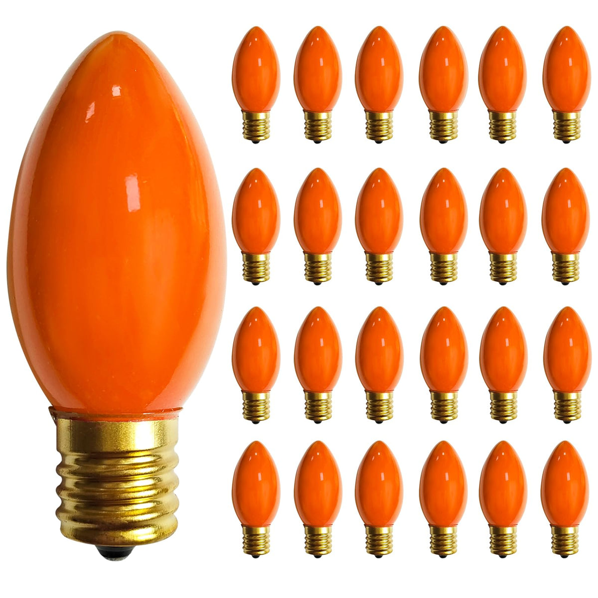 GOOTHY 25 Pack C9 Orange Halloween Replacement Light Bulb, C9 Orange Christmas Lights Bulbs for Halloween Outdoor Patio String Lights, E17 Intermediate Base Night Light Bulbs, 7 Watt, 120 Volt