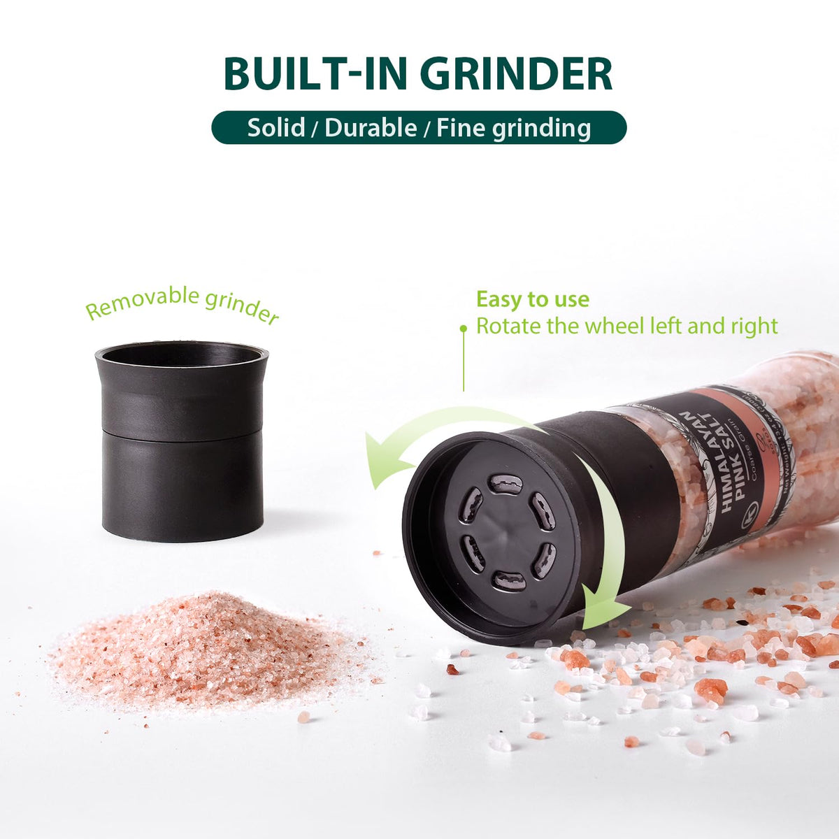 Soeos Salt Grinder Set, Himalayan Pink Salt, Coarse Grain, Salt for Grinder Refill, 13.4 Oz (380g), Refillable Plastic Bottle, Rock Salt, Kosher Salt Set (Pack of 1)