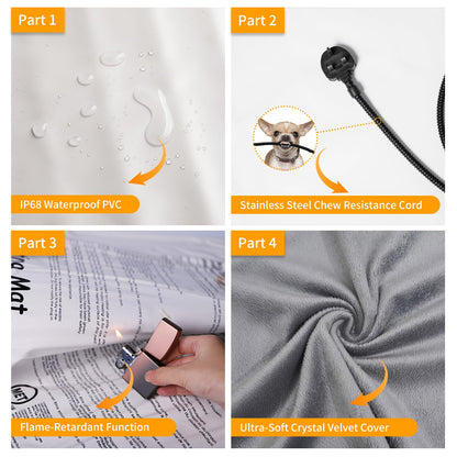 Toozey Cat Heat Pad Electric 45 * 40 cm, 4 Adjustable Timer & 6 Adjustable Temperature, Safe Pet Heating Pad Mat with Crystal Velvet Cover, Waterproof, Ideal for Whelping/Puppy/Dogs and Cats, S