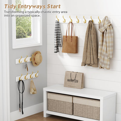 Forbena Gold Coat Rack Wall Mount, Decorative Coat Hooks for Wall, Heavy Duty Coat Hanger Key Holder for Hanging Hats, Coats, Purses, Bags Bathroom, Teen Grils Room (White and Gold, 4 x 4 Hook)