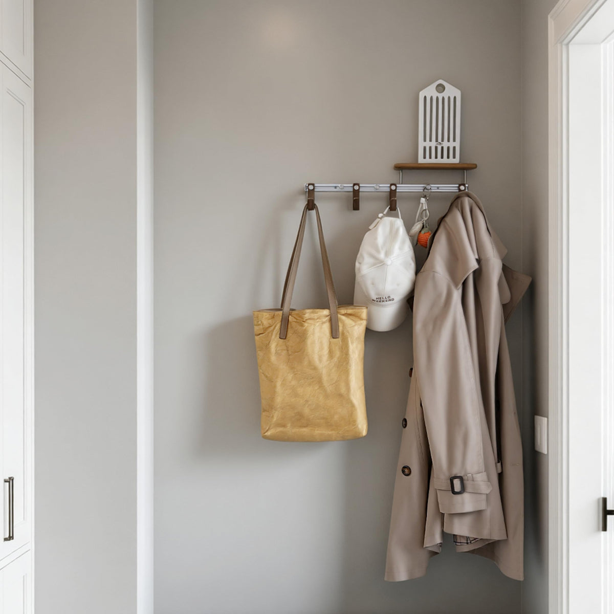 XAOHOME Wall Mounted Coat Rack with Shelf, Modular Entryway Hooks Organizer, Adjustable Aluminum Rail with Wooden Hooks, Expandable Storage for Entryway, Hallway, Mudroom