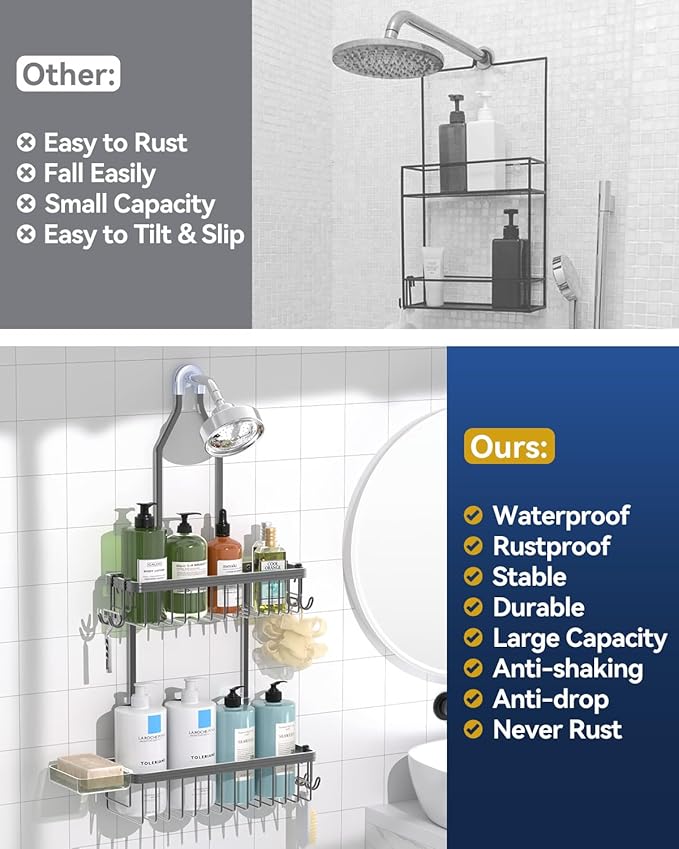YASONIC Shower Caddy Hanging, Never Rust Shower Organizer Hanging, Aluminum