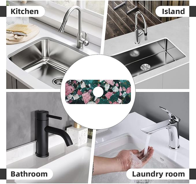 Faucet Draining Mat For Kitchen Sink, Terrazzo Dark Green Diatom Mud Absorbent