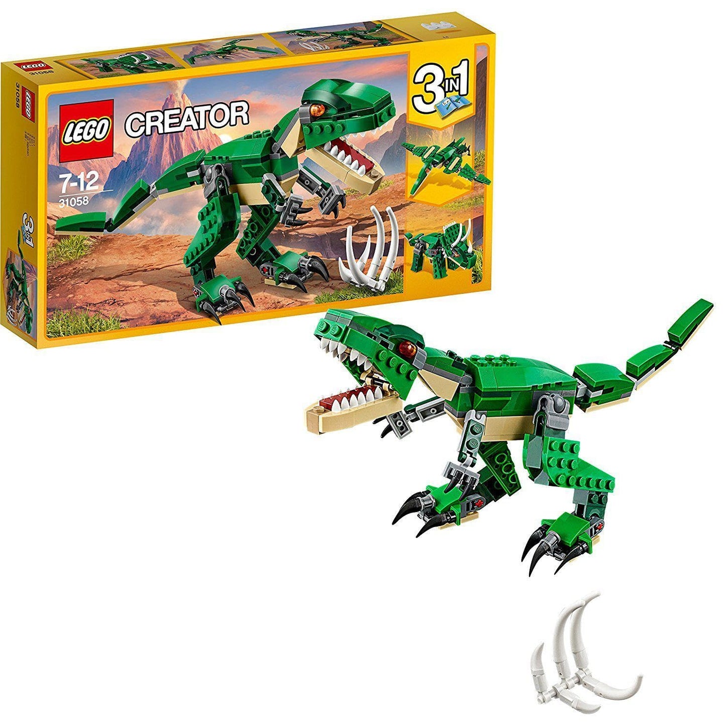 LEGO 31058 Creator Mighty Dinosaurs Toy, 3 in 1 Model, T. rex, Triceratops and Pterodactyl Dinosaur Figures, Gifts for 7-12 Year Old kids, Boys & Girls