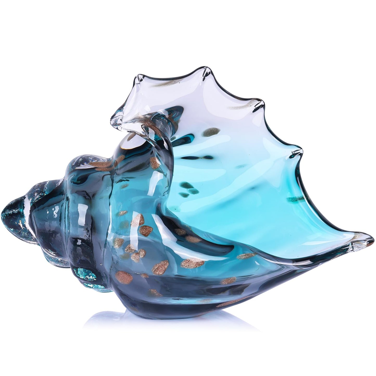 Sea Glass Art Figurines Hand Blown Conch Shell Sculpture, Green Glass Decor Creative Seashell Statue - for Coastal Room Knick Knacks, Home Kitchen Decorations Above Cabinets
