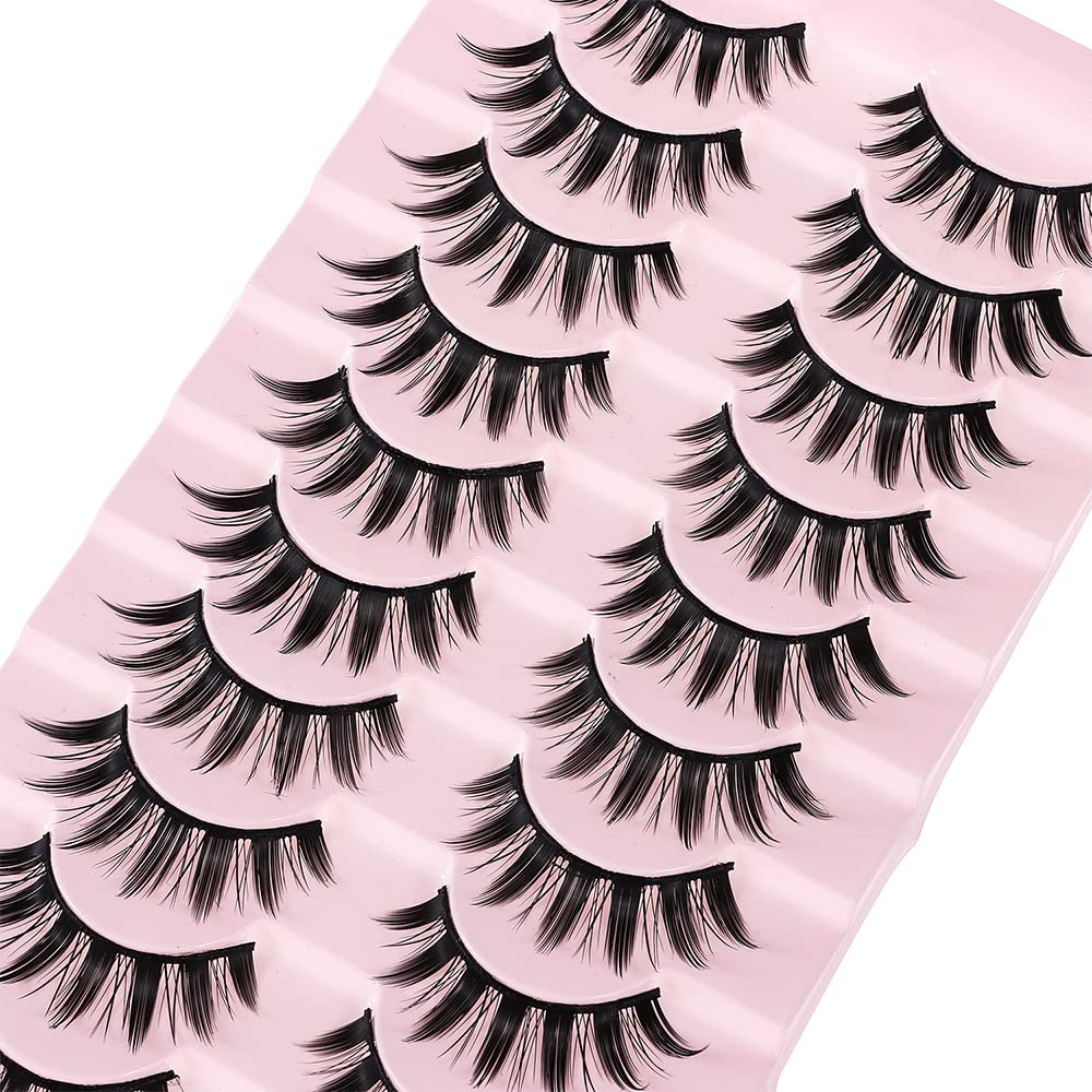 10 Pairs Manga Lashes Spiky Anime Cosplay Lashes 15mm Janpanese False Eyelashes Manhua Anime Doll Eye Lashes Halloween Makeup False Lashes