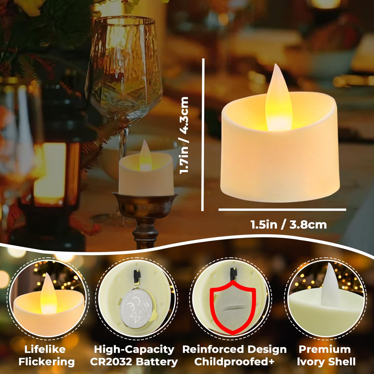 Haown Realistic Flameless LED Tea Lights - Battery-Powered Dancing Flame Candles for Weddings, Halloween, Votives | Safe Child-Resistant, Flickering Ambiance Decor (Ivory Base, 100 Pack)