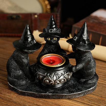 zhuja Black Cat Statue Decor Gothic Halloween Candle Holders Candlestick Decoration Wichy Figure Weird Jars Desk(Candle Holder)