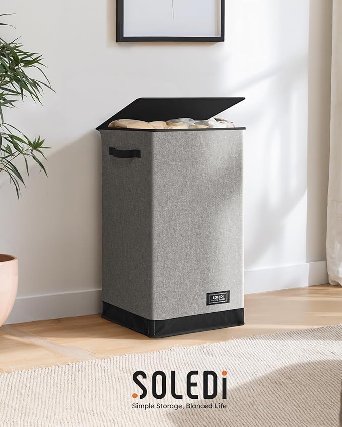 SOLEDI Laundry Hamper with Lid 90L Large & Tall Collapsible Laundry Basket