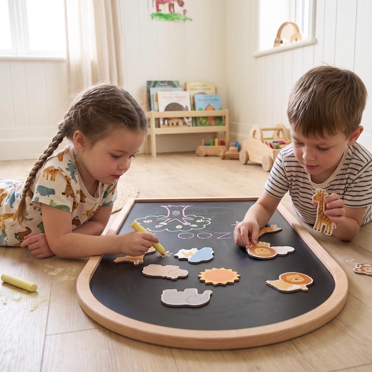 Tiny Land Kids Easel – Large 22"x40.5" Writing Area Double-Sided Magnetic Chalkboard & Whiteboard, Wooden Arch Drawing Board with Stand, Toddler Art Easel with Letters & Animal Magnets