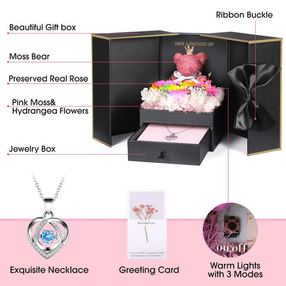 ADDWel Preserved Real Rainbow Rose with Sterling Silver Necklace Gift Set - Romantic for Wife, Girlfriend - Eternal Flowers Gifts for Anniversary, Birthday