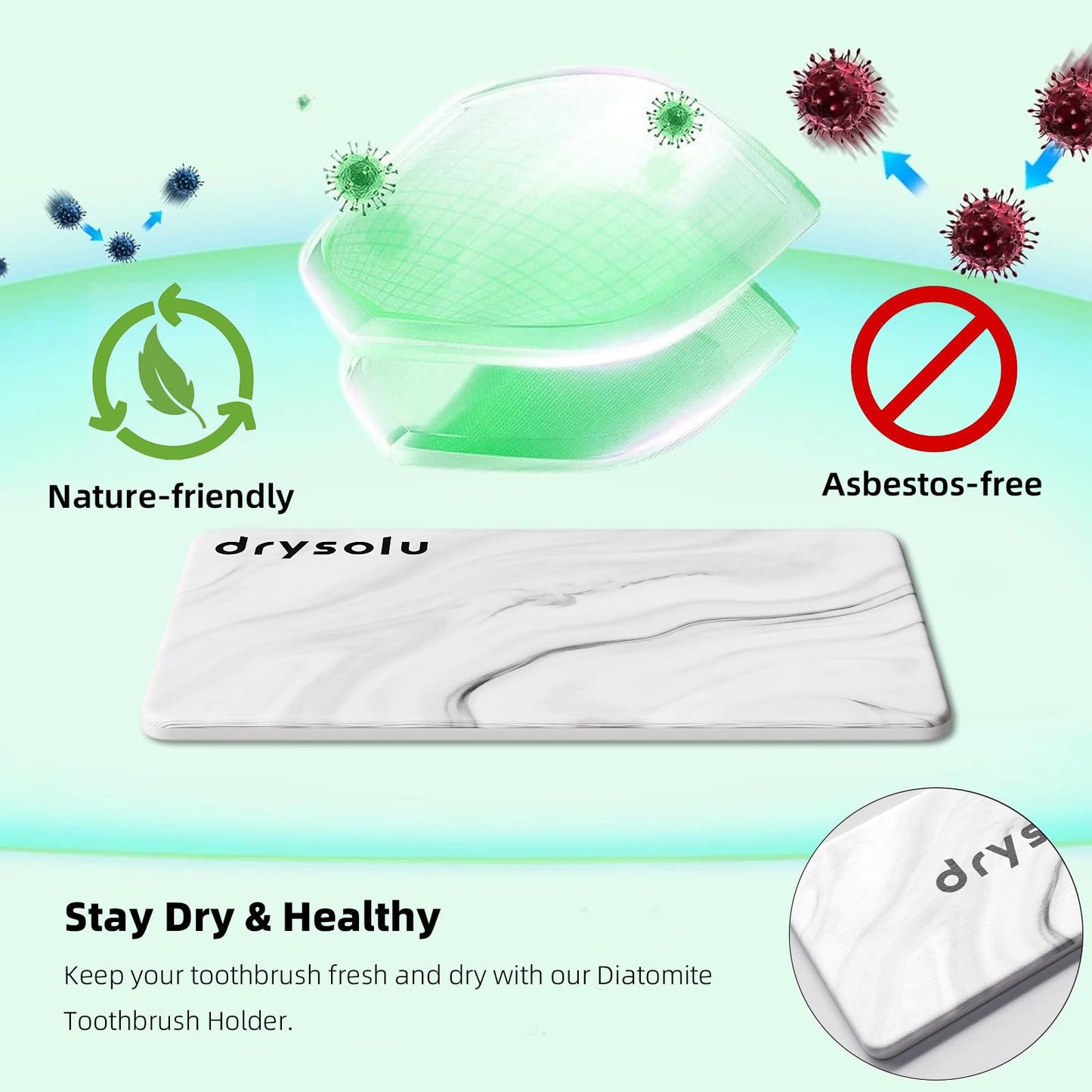 DRYSOLU Toothbrush Holders Large Toothbrush Holder with 6 Slots – Fast Drying Toothbrush Organizer for Bathroom Sink Countertop, Fits Electric & Manual Toothbrushes, Water Absorbent Diatomaceous Earth
