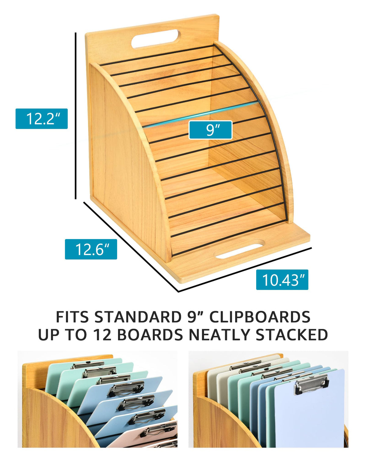 HULISEN 2 Pack Clipboard Holder for Classroom & Office, Wooden Clipboard Storage Organizer with Raised Side Panel & Metal Slots, Wood Clip Board Stand Rack – Clip Board Not Included