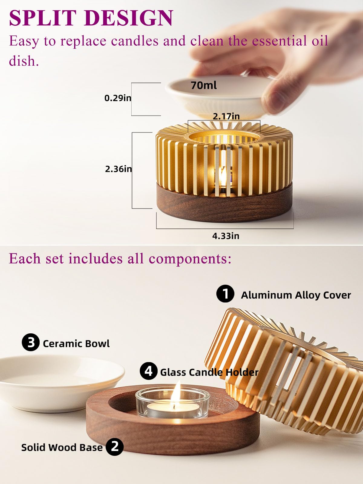 Oil Burner Wax Melt Warmer Tea Light Holder Candlelight Shadow Gift