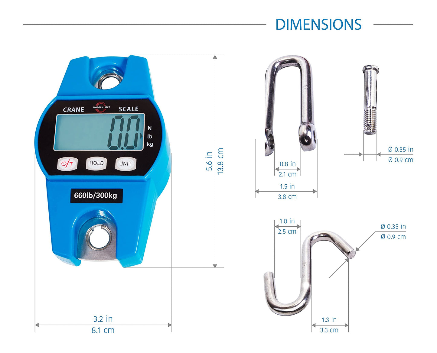Digital Hanging Scale 660 LB 300 KG - Professional Heavy Duty Waterproof Fish Scale - Portable Durable Crane Scale for Luggage Weight Suitcase Hunting Farm Bike Bow Fish Weight Fishing Scale