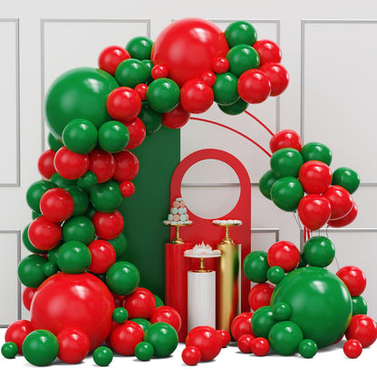 Red and Green Balloons Arch Garland Kit, 134pcs Red Green Christmas Balloons with Different Size for Birthday Christmas Party Decorations