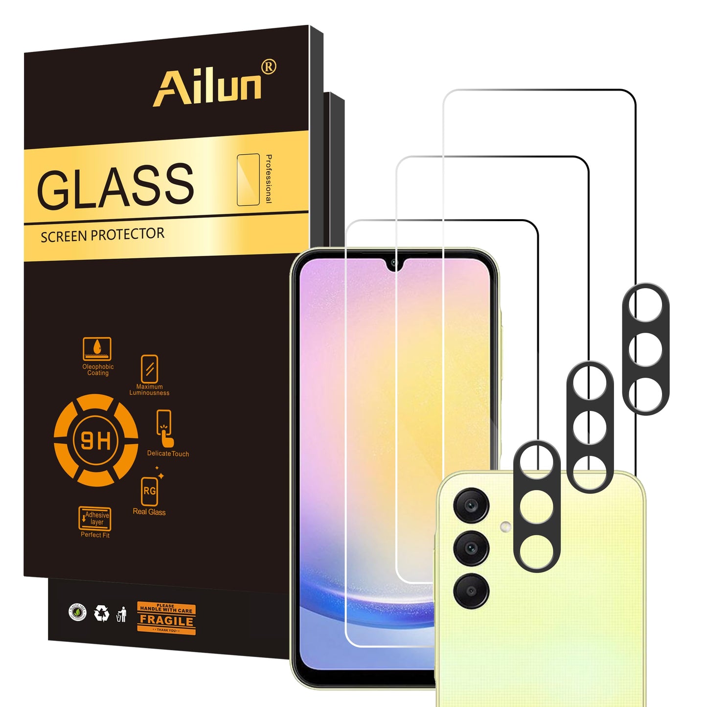 Ailun Screen Protector for Galaxy S22+/S22 Plus 5G 6.6 Inch Display 3Pack + 3Pack Camera Lens Tempered Glass Fingerprint Unlock 0.25mm Clear Anti-Scratch Case Friendly [Not For S22 Ultra]