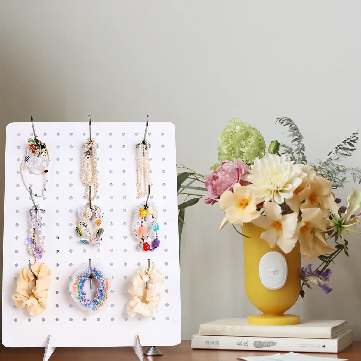 2 Pcs Wooden Pegboard Display Stand with 20 Pcs Metal Hooks for Craft Shows 17" X 13" Jewelry and Key Ring Retail Display Racks Retail Rack Pegboard Display Board for Selling Peg Board Rack Organizer