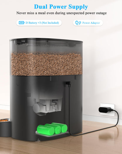 HoneyGuaridan 6L Automatic Cat Feeder for 2 Cats, 2.4G WiFi Enabled Smart Feed Automatic Pet Feeder for Cats & Dogs, Timed Pet Food Dispenser with Stainless Steel Bowl APP Control, 10s Voice Recorder