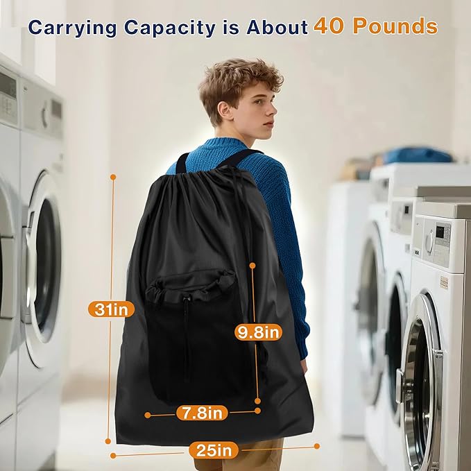 2-Pack Backpack Laundry Bags, Heavy Duty Laundry Bag Backpacks