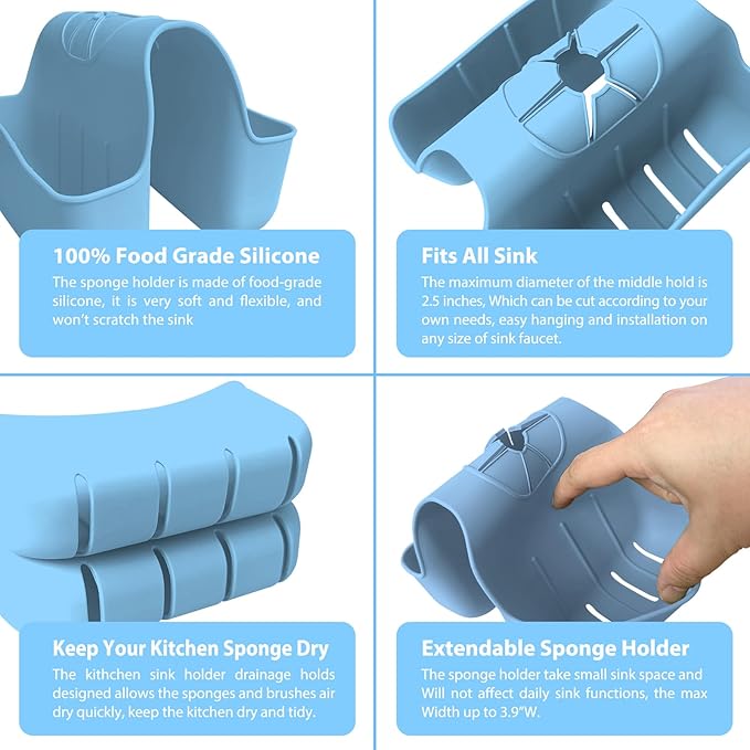 Sponge Holder for Kitchen Sink, Silicone Sink Saddle Caddy Organizer Rack