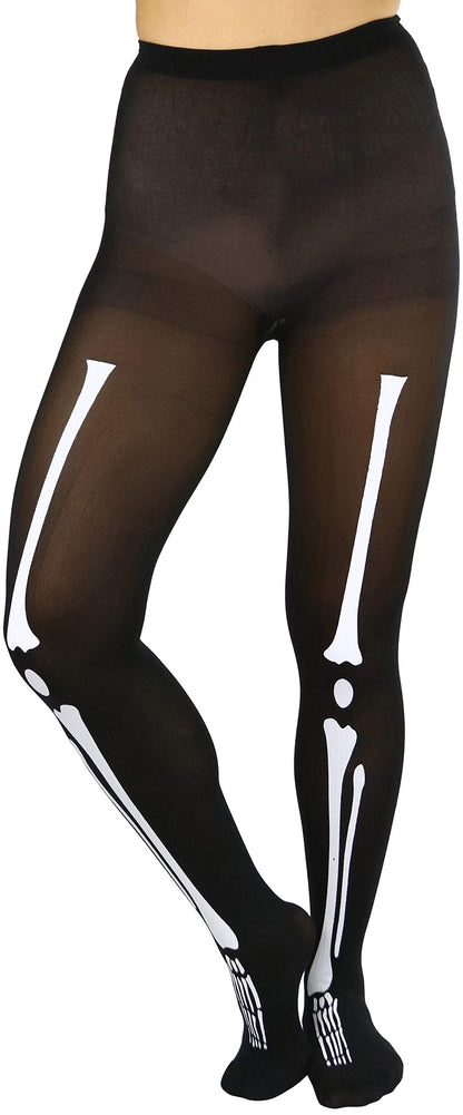 ToBeInStyle Women's Skeleton Print Tights - Black/White